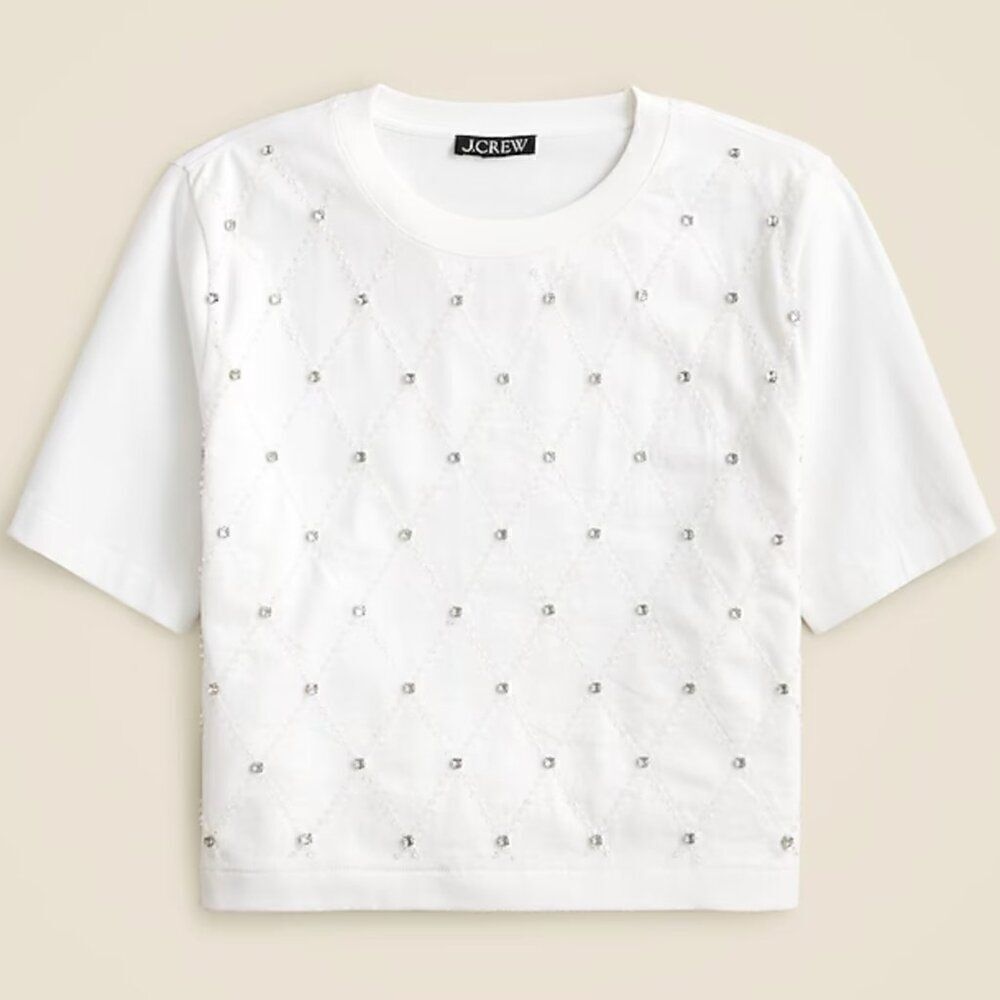 J. Crew CD143 Relaxed Lattice-embellished Cropped T-shirt For Women NWOT small